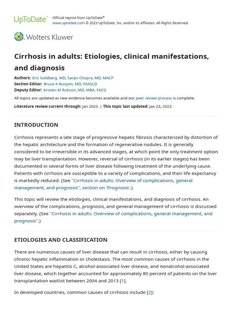 Cirrhosis in adults: Etiologies, clinical manifestations  .